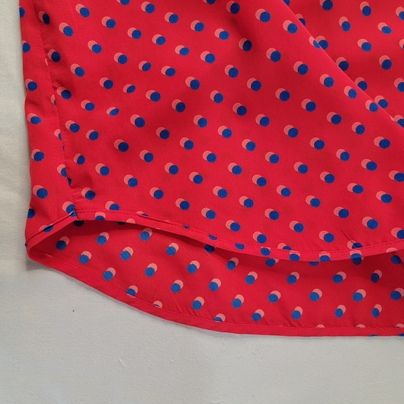 Gap Blouse Red Blue Polka Dot Lightweight Flowy Polyester Long Sleeve Boatneck L - Picture 6 of 13